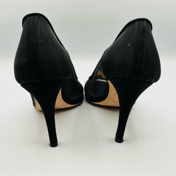 Something Bleu Black Mesh Gold Yellow Ball Pump Heels Peep Toe Italy Size 7 - Picture 5 of 16